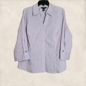 Y2K Alfani Purple White Stripe Button Down Blouse Size 16